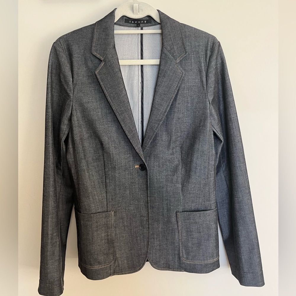 Theory Single Button Gray Wool Blend Blazer Large